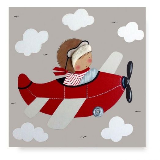 Cuadro infantil personalizado con nombre: Dibujo de Niño en Avión Infantil, una pieza original y encantadora de decoración