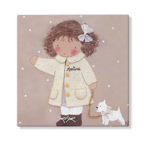 cuadros infantiles personalizados con nombre artesanales lienzos decoracion regalos bebes niños niñas blaucasa perrito