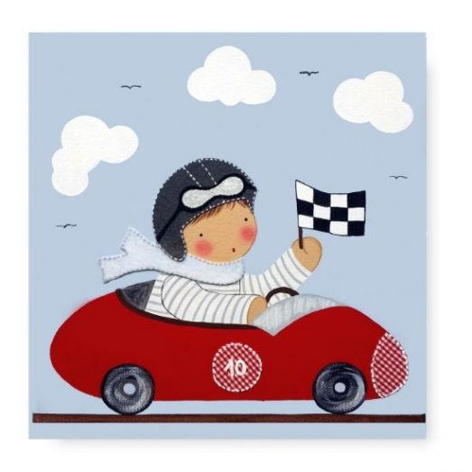 Cuadro Infantil con Nombre Niño Piloto en coche de carreras rojo
