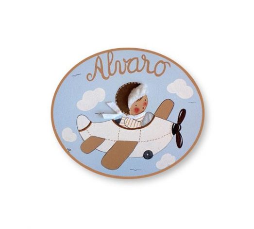 placas para puertas infantiles personalizadas con nombre bebe decorativa artesanal nina nino regalos originales avion