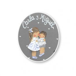 placas para puertas infantiles personalizadas con nombre bebe decorativa artesanal nina nino regalos originales hermanas abrazadas