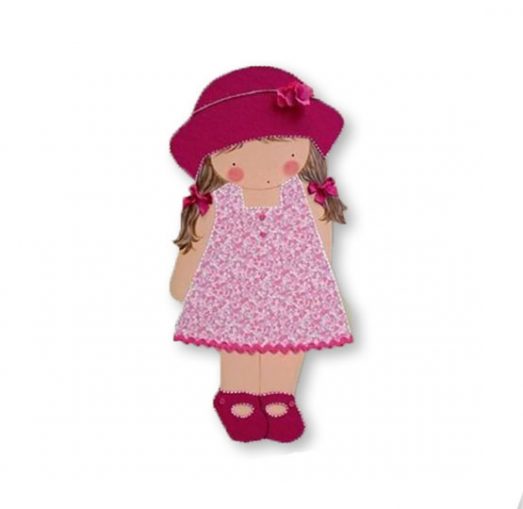 siluetas infantiles de madera personalizadas artesanales para regalos originales nina nino bebe imagenes blaucasa pamela sombrero coletas vestido rosa
