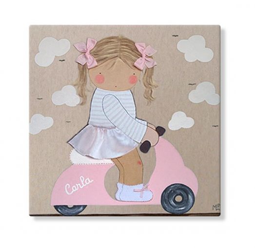 cuadros infantiles personalizados con nombre artesanales lienzos decoracion regalos bebes niños niñas blaucasa vespa moto
