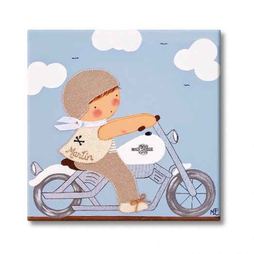 cuadro infantil con nombre niño harley moto azul