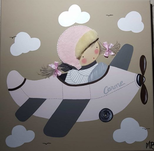 cuadros infantiles avión para niña personalizados con nombre, originales y artesanales lienzos decoracion regalos bebes niños niñas