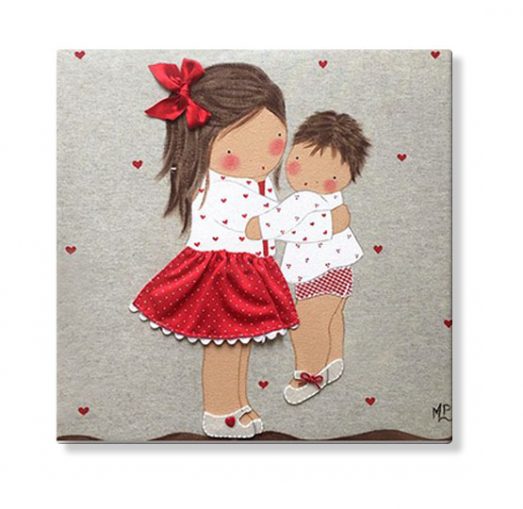 cuadros infantiles personalizados con nombre artesanales lienzos decoracion regalos bebes niños niñas blaucasa hermanas abrazadas