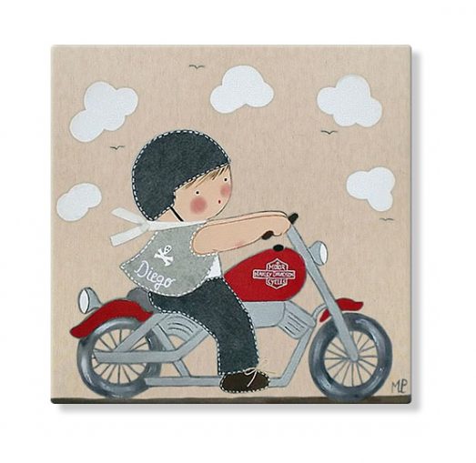 cuadros infantiles personalizados con nombre artesanales lienzos decoracion regalos bebes niños niñas blaucasa moto harley