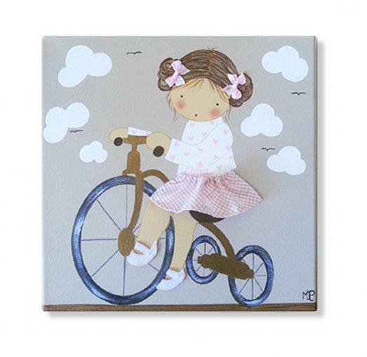 cuadros infantiles personalizados con nombre artesanales lienzos decoracion regalos bebes niños niñas blaucasa triciclo bicicleta