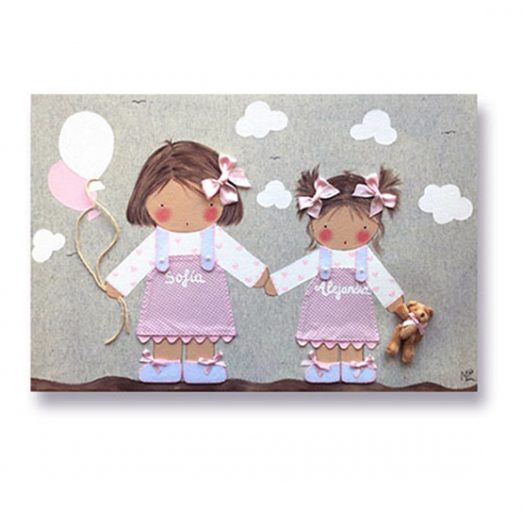 cuadros infantiles personalizados con nombre artesanales lienzos decoracion regalos bebes niños niñas blaucasa hermanos
