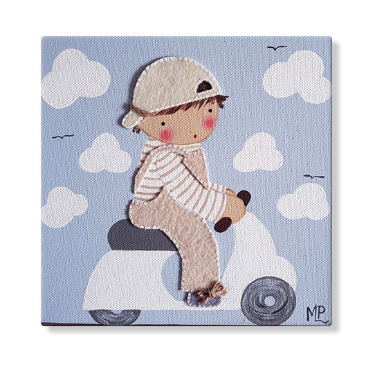 cuadros infantiles personalizados con nombre artesanales lienzos decoracion regalos bebes niños niñas blaucasa moto vespa