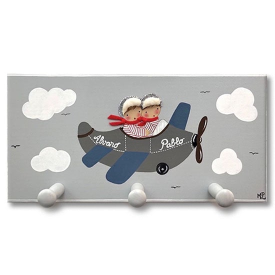 mi sacudir Dental Perchero Infantil de Pared Avión, Personalizado con Nombre | Blaucasa